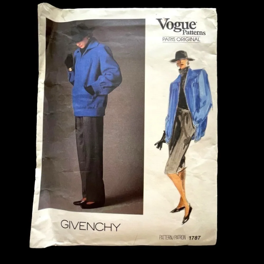 Uncut Vogue 1986 Paris Givenchy Jacket Skirt Pants Sewing Pattern #1787 size 12